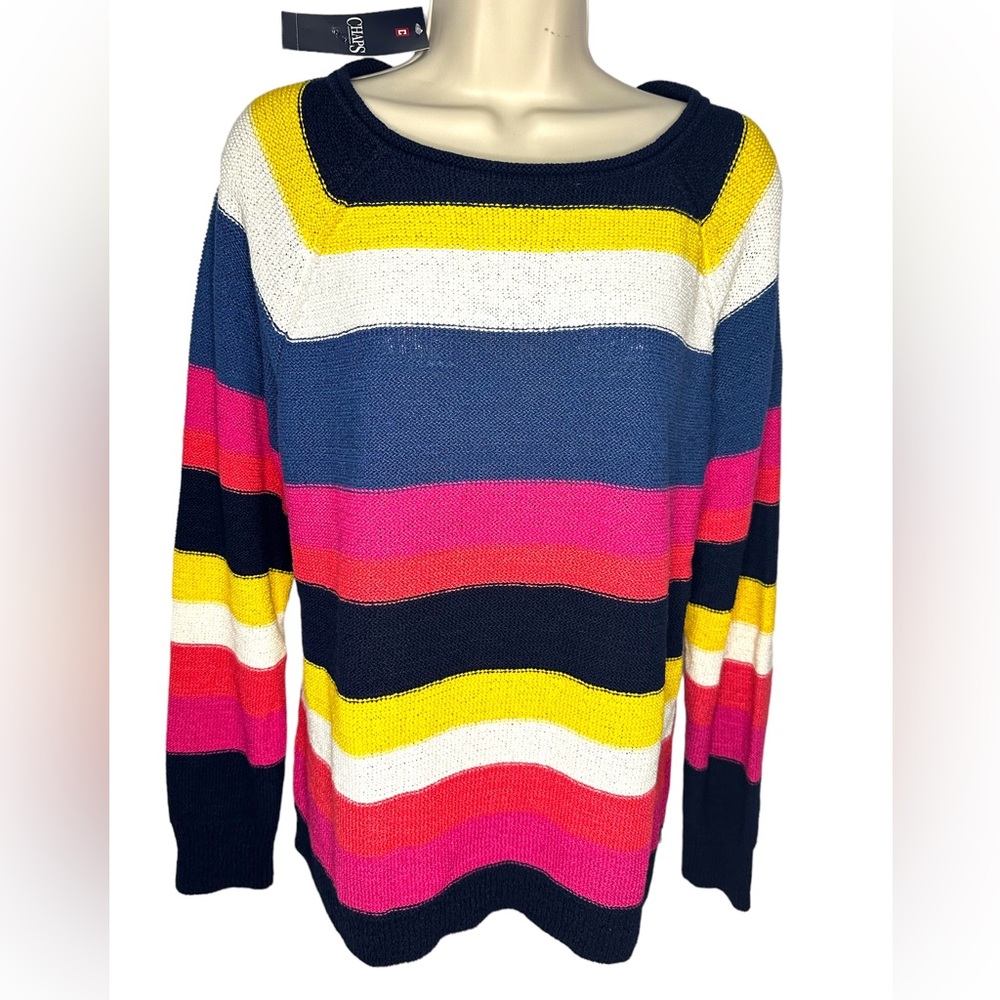 Women’s Chaps Crewneck Sweater Multi colored striped NWT Size Large